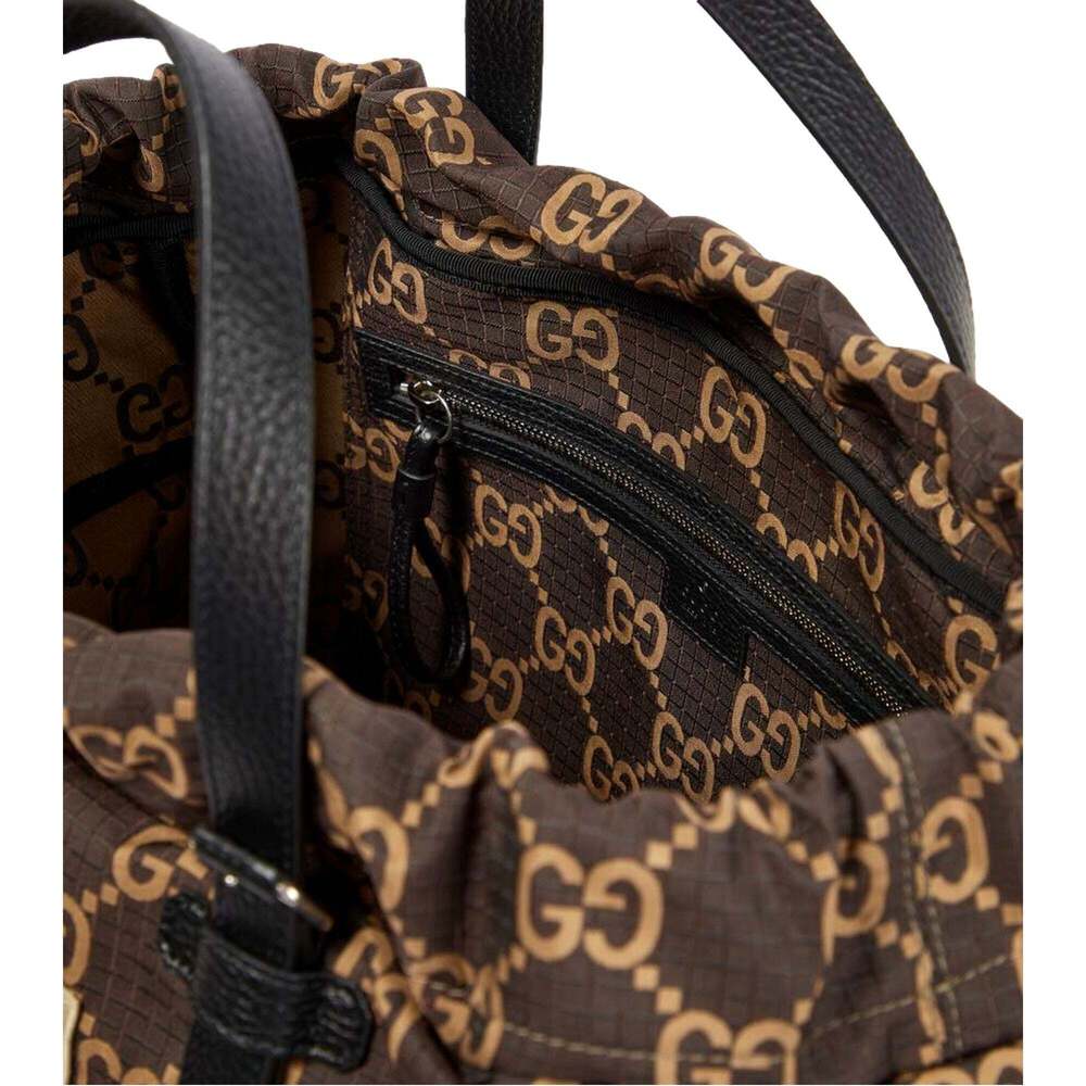Gucci GG Monogram Utility Tote Bag Brown Ripstop Canvas Leather - Picture 3 of 5